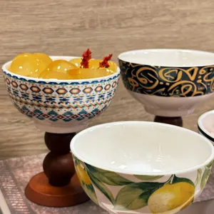 Copa de postre de cerámica bohemia francesa cáliz taza de helado para decoración del hogar