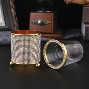 Contenitore in vetro con bordo dorato e strass per posate forchette da frutta cucchiai da caffè