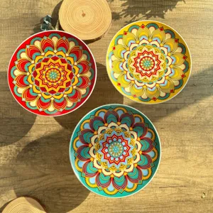 Bohemian mandala ceramic fruit plate vintage decorative salad serving dish tableware