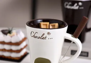 Keramik Schokoladenfondue Tasse mit Schmelztopf Design, ideal fuer Kaese, Milch und Suessigkeiten.