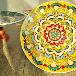 Bohemian style decorative fruit plate mandala pattern ceramic tray for home snack and pastry display