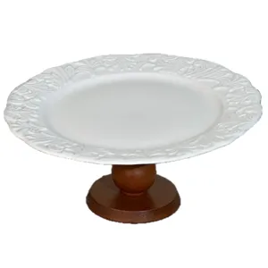 European style embossed white ceramic fruit plate high foot cake stand home decor.