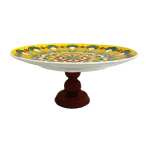 Bohemian Style Ceramic High-Foot Fruit Plate Retro Pedestal Dessert Tray Snack Dish