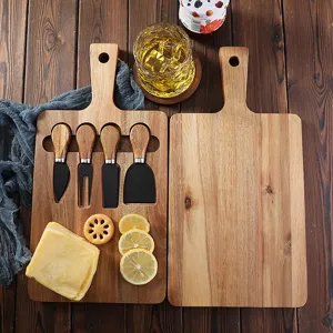 Set de tabla de quesos de madera de acacia con cuchillos de acero inoxidable para cocina.