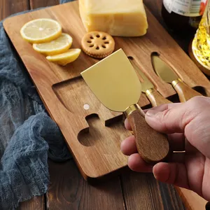 Set de tabla de quesos de madera de acacia con cuchillos de acero inoxidable para cocina