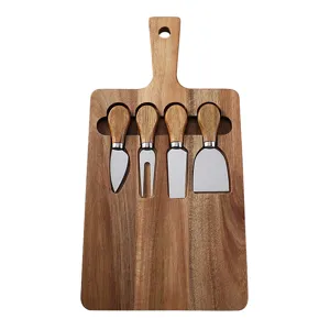 Set de tabla de quesos de madera de acacia con cuchillos de acero inoxidable para cocina