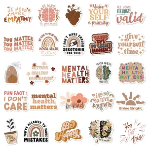 Boho mental health stickers set waterproof vinyl decals for laptop water bottle guitar DIY.