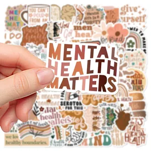 Boho mental health stickers aesthetic waterproof vinyl decal pack for laptop guitar water bottle.
