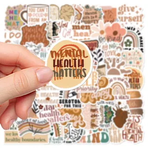 Bohemian mental health waterproof sticker pack for laptop, guitar, and luggage decoration.