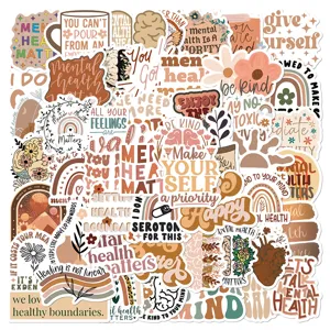 Waterproof bohemian mental health stickers pack, aesthetic vinyl decals for laptop water bottle.