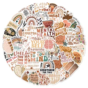 50pcs bohemian mental health aesthetic waterproof vinyl stickers pack for journal laptop.