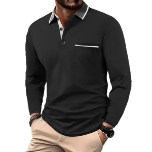 Polo de Manga Larga para Hombre Color Contrastante Top Casual Golf Transpirable Secado Rápido