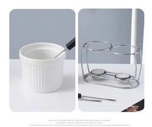 Ceramic butter warmer chocolate fondue pot set cheese melting pot with metal stand