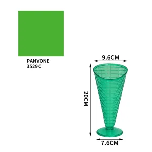 Green plastic ice cream cup dessert cup waffle pattern cone shape with base dimensions