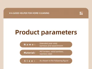 Detailed parameter view of the long handle solid bamboo and wood broom with PET bristles.