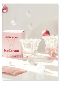 Ceramic bow ice cream cup dessert bowl, elegant high foot design for home sweet treats.