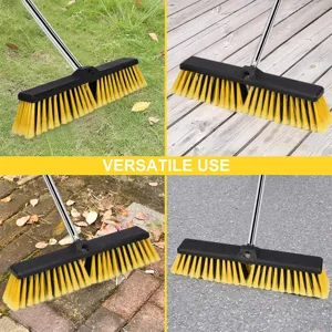 Detailansicht des robusten Straßenbesens mit harten gelben Borsten für vielfältige Außenbereiche.