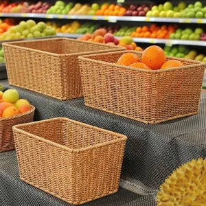 Pastoraal Plastic IJzer Geweven Fruitmand Supermarkt Display Opbergmand Brood Groente Handgeweven Opbergbak Rek