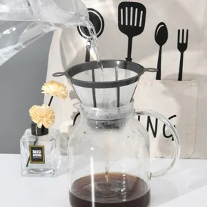 Stainless steel coffee filter pour over glass pitcher set for brewing drip coffee and tea.