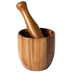 Mörser und Stößel Set aus Holz zum Knoblauch mahlen, manuelle Küchengewürz Reibschale.