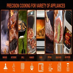 Wireless bluetooth food thermometer compatibility detail chart for various cooking appliances.