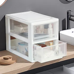 Boîte de rangement de bureau en plastique transparent à 2 tiroirs pour les cosmétiques