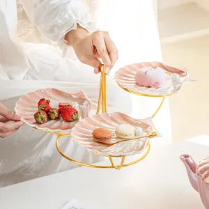 Plato de Postre de Concha de Perla Europea Soporte de Pastel de Tarde Bandeja de Frutas Degradado Soporte de Exposición de Cerámica