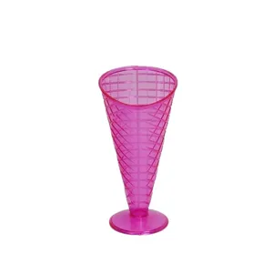 Pink plastic ice cream cone shaped dessert cup sundae cup for party and sweet shop use