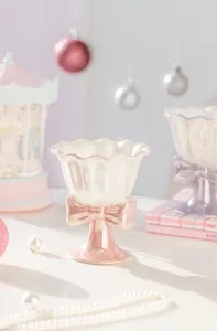 Cute bow ceramic ice cream cup dessert bowl high foot goblet creative tableware for home party