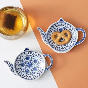 European Style Teapot Shaped Ceramic Tea Bag Dish Sauce Dish Small Snack Plate