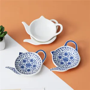 European style ceramic teapot shaped tea bag dish cute sauce dish snack tray for kitchen