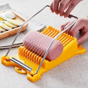 Edelstahl Draht Aufschnittschneidemaschine, langlebiger gelber Kunststoffsockel für Küche.