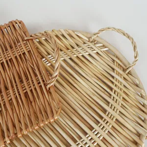 Natürliches geflochtenes Rattan Serviertablett Obstkorb für Küche Esstisch Dekoration