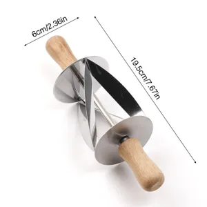 Stainless steel croissant cutter roller with wooden handle pastry dough divider tool