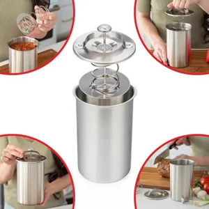 Prensa para jamon de acero inoxidable con termometro integrado y tapa de resorte para cocina