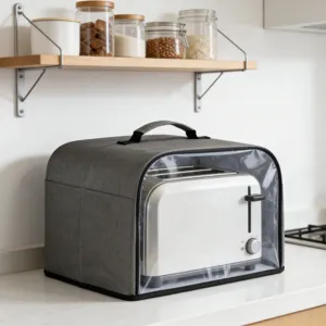 Graue Toaster Abdeckung mit Sichtfenster und Griff, staubdichte Haushaltsgeräte Tasche