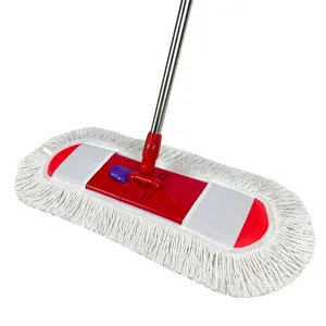 Flat mop detail view showing stainless steel handle and thick cotton head for efficient cleaning.
