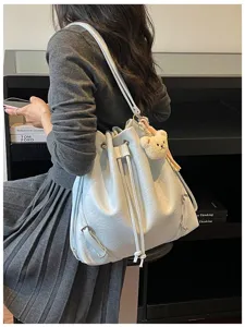 Detalles del bolso cubo retro para mujer, mochila grande de estilo urbano otonal.