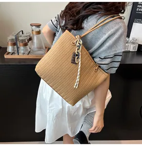Woven tote bag for women stylish autumn casual shoulder bag large capacity casual daily use