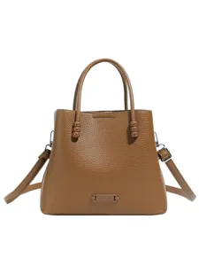 Elegant pebbled leather women handbag bucket bag with top handles and adjustable strap for daily.