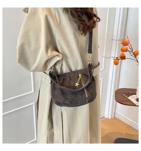 Retro brown slouchy shoulder crossbody bag for women, stylish autumn winter daily wear.