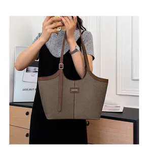 Stylish women tote bag commuter shoulder bag large capacity brown canvas handbag