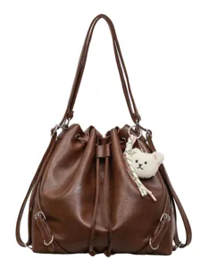 Mochila informal elegante de cuero PU marrón gran capacidad bolso bandolera versátil