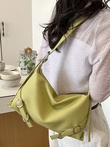 Femmes PU Cuir Couleur Unie Sac Aisselles Mode Décontracté Trajet Quotidien Sac Bandoulière Grande Capacité Sac Cabas
