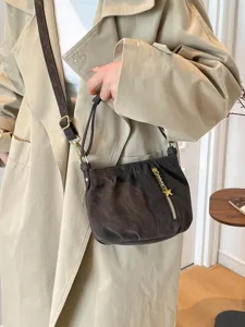 Women's Vintage Pleated Underarm Shoulder Bag PU Leather Small Hobo Handbag Chic Casual Commuter Crossbody Bag