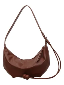 Trendy brown leather dumpling shoulder bag, casual hobo crossbody bag for women daily use.