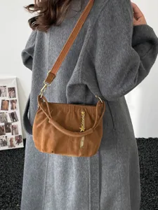 Stylish brown suede shoulder crossbody bag for women winter daily commute versatile handbag