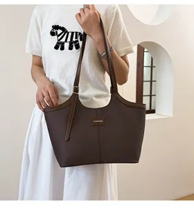 Classic brown tote bag for women, large capacity shoulder bag for daily commute and casual use.
