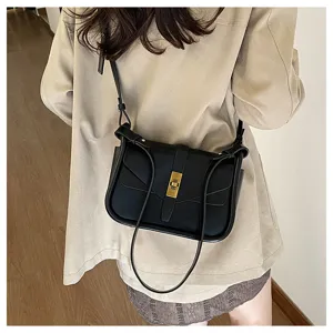 Black retro soft leather messenger bag detail, elegant shoulder crossbody bag design.