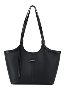 Women black shoulder tote bag large capacity commuter fashion stylish casual handbag design.